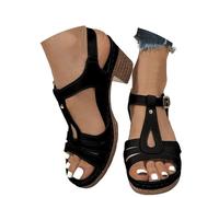 Ladies Sandals Wide Fit Comfortable Mid Heel Wedge Comfort Sandal with Glitzy Jewels and Elasticated Slingback Strap, Flexible Sole Womens for Women White Sandles Sliders Black Platform e-Black Size 5