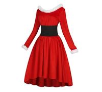 Ladies Santa Dress - Christmas Party Costume, Vintage Holiday Gown | Long Sleeve Outfit, Mrs Claus Clothing, Seasonal Attire, Winter Celebration Wear, Holiday Character Costumes for Birthday