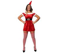 Ladies Santa Dress Fancy Dress Costume - Xsmall - Red Velour Miss Santa Dress + Mini Santa Hat On Headband + Red and White Striped Stockings - Father Christmas Wife Mrs Claus Sexy Xmas Outfit
