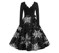 Ladies Santa Dress,Plus Size Dress for Women Fashionable Long Sleeve V-Neck Evening Party Prom Beach Dress UK Size Inclusive (Black, XXL)