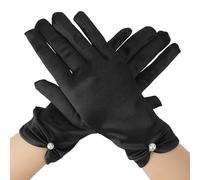 Ladies Satin Gloves Black Gloves Costume for Halloween & Bridal Weddings - Elegant Short Lace Wrist Design Glove for Women, Wedding/Opera Parties
