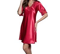 Ladies Satin Nightdress Short Sleeve Sexy Nightwear for Women Plus Size Silk Nightdresses with Sleeves Short Silk Nighties Sleepwear Short Sleeve Nightwear Sexy Nightgown & Nightshirt