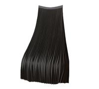 Ladies Satin Pleated Skirt Solid Color Plus Size Elasticated Waist Ruffle Skirt Satin Vintage Maxi Skirt Summer Long Dresses Elegant A-Line Beach Skirt Disco Club Flowy Skirt (Black, XXXL)