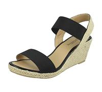 Ladies Savannah Wide Fit Wedges F2292 - Black Elastic - UK Size 5 - EU Size 38 - US Size 7