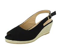 Ladies Savannah Wide Fit Wedges F2295 - Black Microsuede - UK Size 4 - EU Size 37 - US Size 6