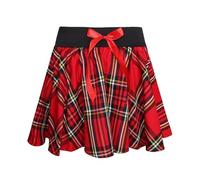 Ladies School Girl Elastic Waistband Tartan Skirt with Bow Nerd Kit Party Fancy Dress (L/XL)