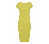 Ladies Scoop Neck Bodycon Dress Cap Sleeve Slim Fit Midi Dress Womens Summer Fashion Plain Printed Outfit Mustard UK 8-10