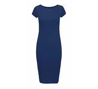 Ladies Scoop Neck Bodycon Dress Cap Sleeve Slim Fit Midi Dress Womens Summer Fashion Plain Printed Outfit Navy UK 12-14