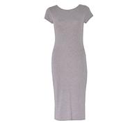 Ladies Scoop Neck Bodycon Dress Cap Sleeve Slim Fit Midi Dress Womens Summer Fashion Plain Printed Outfit Light Grey UK 24-26
