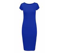 Ladies Scoop Neck Bodycon Dress Cap Sleeve Slim Fit Midi Dress Womens Summer Fashion Plain Printed Outfit Royal Blue UK 12-14