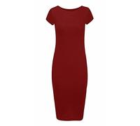 Ladies Scoop Neck Bodycon Dress Cap Sleeve Slim Fit Midi Dress Womens Summer Fashion Plain Printed Outfit Wine UK 12-14