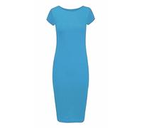 Ladies Scoop Neck Bodycon Dress Cap Sleeve Slim Fit Midi Dress Womens Summer Fashion Plain Printed Outfit Turquoise UK 16-18
