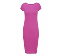 Ladies Scoop Neck Bodycon Dress Cap Sleeve Slim Fit Midi Dress Womens Summer Fashion Plain Printed Outfit Cerise UK 8-10
