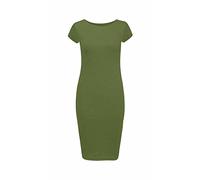 Ladies Scoop Neck Bodycon Dress Cap Sleeve Slim Fit Midi Dress Womens Summer Fashion Plain Printed Outfit Khaki UK 8-10