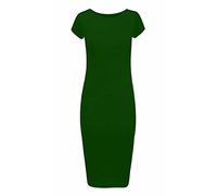 Ladies Scoop Neck Bodycon Dress Cap Sleeve Slim Fit Midi Dress Womens Summer Fashion Plain Printed Outfit Bottle Green UK 8-10