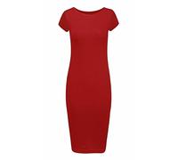 Ladies Scoop Neck Bodycon Dress Cap Sleeve Slim Fit Midi Dress Womens Summer Fashion Plain Printed Outfit Red UK 20-22