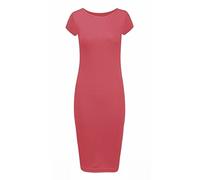 Ladies Scoop Neck Bodycon Dress Cap Sleeve Slim Fit Midi Dress Womens Summer Fashion Plain Printed Outfit Coral UK 12-14