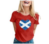 Ladies Scotland T Shirt Scottish Funny Tee Shirts Short Sleeve Tee Shirts Scotland Flag Print Sports Office Work Loose Blouse Top Ladies Short Sleeve Tops Red