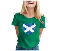 Ladies Scotland T Shirt Scottish Funny Tee Shirts Short Sleeve Tee Shirts Scotland Flag Print Sports Office Work Loose Blouse Top Ladies Short Sleeve Tops Green