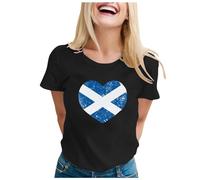 Ladies Scotland T Shirt Scottish Funny Tee Shirts Short Sleeve Tee Shirts Scotland Flag Print Sports Office Work Loose Blouse Top Ladies Short Sleeve Tops Black