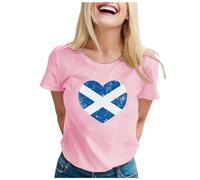 Ladies Scotland T Shirt Scottish Funny Tee Shirts Short Sleeve Tee Shirts Scotland Flag Print Sports Office Work Loose Blouse Top Ladies Short Sleeve Tops Pink