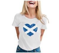 Ladies Scotland T Shirt Scottish Funny Tee Shirts Short Sleeve Tee Shirts Scotland Flag Print Sports Office Work Loose Blouse Top Ladies Short Sleeve Tops White