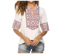 Ladies Seasonal Ukraine Blouse, Summer Women's Tunic Bohemian Embroidery Folklore Top Boho Hippie Short Sleeve Loose Tops White S
