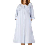 Ladies Seersucker Stripe Dressing Gown Easy Fasten Poppers Concealed Pockets Bathrobe UK 10/12 (Blue)