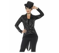Ladies Sequin Tailcoat Jacket Gold Silver or Red Ringmaster Fancy Dress Costume