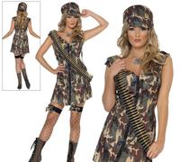 Ladies Sexy Army Girl Soldier Uniform Womens Military Fancy Dress Costume & Cap