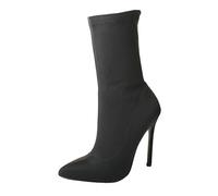 Ladies Sexy Black Pointy Toe Wide/Slim Lycra Stretch Ankle Mid Calf High Stilleto Heel Zip Up Shoes Boots