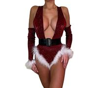 Ladies Sexy Christmas Lingerie - Satin Bowknot Teddy Bodysuit Women's Halter Red Lingerie Christmas Festive Outfit Sleepwear Babydoll Chemise Negligees Plus Size Lace Outfit Set Sexy Underwear Outfit