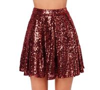 Ladies Sexy High Waist A Line Skater Bling Mini Flared Casual Skirt Festival Outfit Sequin Mini Skirt Costume SwingSkirts Ballet Dance Glitter Sequinfor Women and Girls