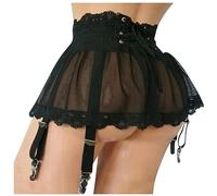 Ladies Sexy Lace Stockings Garter Belt Wedding Suspender Belt Mesh Skirt Garter Belt Pole Dance Garter Belt Lingerie-black