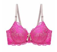 Ladies Sexy Lace Underwire Lightly Padded Plunge Bras Seamless Lightweight Plunge Comfort Bra Soft Breathable Breast Lift Lace Crop Top Bra Hot Pink