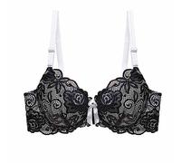 Ladies Sexy Lace Underwire Lightly Padded Plunge Bras Seamless Lightweight Plunge Comfort Bra Soft Breathable Breast Lift Lace Crop Top Bra Black
