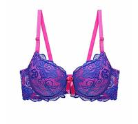 Ladies Sexy Lace Underwire Lightly Padded Plunge Bras Seamless Lightweight Plunge Comfort Bra Soft Breathable Breast Lift Lace Crop Top Bra Blue