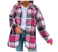 Ladies Shacket Buttons Up Ladies Cardigan Checked Woolen Outwear Casual Loose Hooded Women Coats Long Sleeve Lattice Jackets for Women Uk Fall Winter Cloths Plaid Outerwear