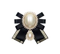 Ladies Shell Pearl Bow Pre-Tied Brooch Elegant Rhinestone Crystal Fabric Satin Ribbon Neck Tie Brooches Pins for Women Wedding Holiday Prom Party Bow Tie Dress Accessories Jewelry Gift, M, Metal, no