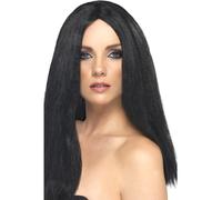 Ladies Sher Style Long Black Wig Ladies Halloween Witch Fancy Dress Costume