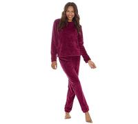 Ladies Shimmer Fleece Plush Fleece Lounge Set Warm Long Sleeve Pyjama Set Loungewer Burgundy Small