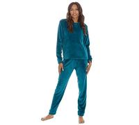 Ladies Shimmer Fleece Plush Fleece Lounge Set Warm Long Sleeve Pyjama Set Loungewer Teal X-Large