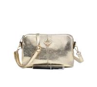 Ladies Shiny Patent Leather Gold Butterfly Multi-Zip Pockets Fashion Handbag Shoulder Bag with Adjustable Crossbody Strap Metallic Clutch Bag with Chain Strap, 25 cm (Gold)