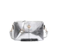 Ladies Shiny Patent Leather Gold Butterfly Multi-Zip Pockets Fashion Handbag Shoulder Bag with Adjustable Crossbody Strap Metallic Clutch Bag with Chain Strap, 25 cm (Silver)