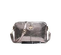 Ladies Shiny Patent Leather Gold Butterfly Multi-Zip Pockets Fashion Handbag Shoulder Bag with Adjustable Crossbody Strap Metallic Clutch Bag with Chain Strap, 25 cm (MT Grey)