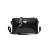 Ladies Shiny Patent Leather Gold Butterfly Multi-Zip Pockets Fashion Handbag Shoulder Bag with Adjustable Crossbody Strap Metallic Clutch Bag with Chain Strap, 25 cm (Black)