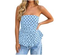Ladies Shirred Ruched Tube Top,Textured Crinkle Strapless Peplum Vest,Sleeveless Flared Hem Bandeau Vest,Stretch Elastic Summer Casual Beach Holiday Tank Tops for Women S-XXL