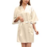 Ladies Short Bathrobes - Ladies Short Lightweight Bathrobes Super Soft Kimono Robe Wedding Party Robes 3/4 Sleeve Sleepwear Comfortable Satin Dressing Gowns Shorts Style Robe With Oblique