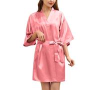 Ladies Short Bathrobes - Ladies Short Lightweight Bathrobes Super Soft Kimono Robe Wedding Party Robes 3/4 Sleeve Sleepwear Comfortable Satin Dressing Gowns Shorts Style Robe With Oblique