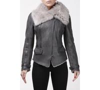 Ladies Short Biker Real Shearling Sheepskin Aviator Toscana Flying Jacket Grey